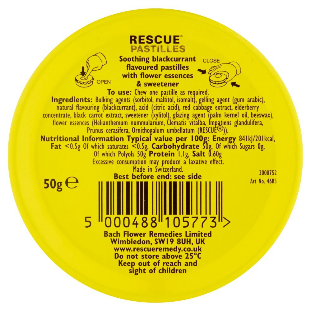 Rescue Remedy Pastilles | Orange & Elderflower Flavoured | Daily Support for Stressful Moments | Bach Original Flower Essences | Chewable Pastilles | 50g Travel Tin