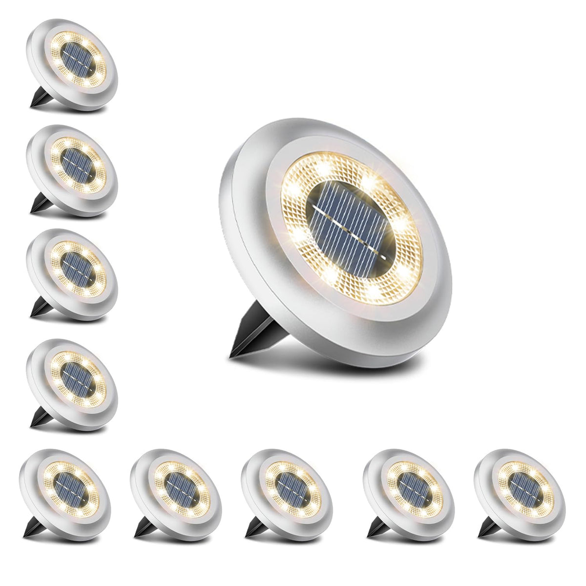 Torchtree Solar Lights Outdoor Garden,600mAh Solar Ground Lights, 8 LED Solar Disk Lights for Garden Lawn Pathway Yard Landscape Walkway（8 Pack Bright White） ﻿