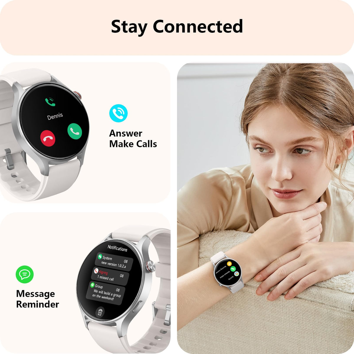 Smart Watch for Women, Answer/Make Call, 1.32'' AMOLED Ultra-Clear Screen Fitness Trackers with Heart Rate/Sleep/SpO2 Monitor, Smartwatch for iPhone/Samsung/Android, 110+ Sport Modes, 3ATM Waterproof