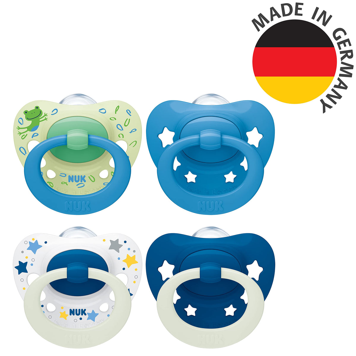 NUK Signature Day & Night Baby Dummy | 6-18 months | Soothes 95% of Babies | Heart-Shaped BPA-Free Silicone Soothers | Glow-in-the-Dark | Hearts | 4 Count