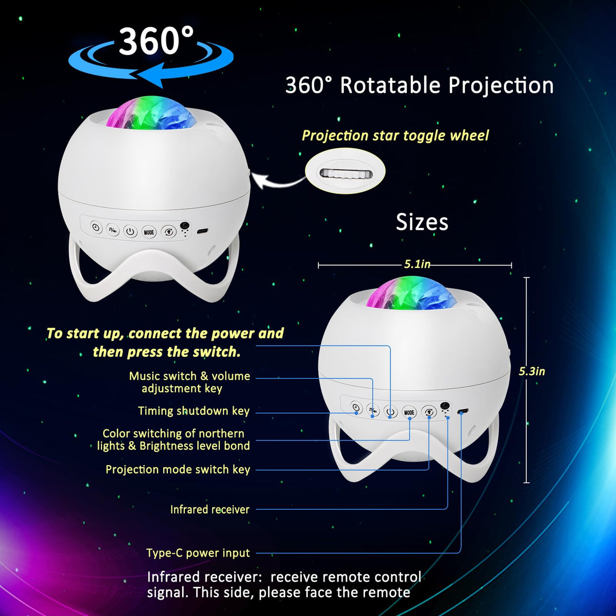 MHAZDZE LED Star & Galaxy Projector, Night Light