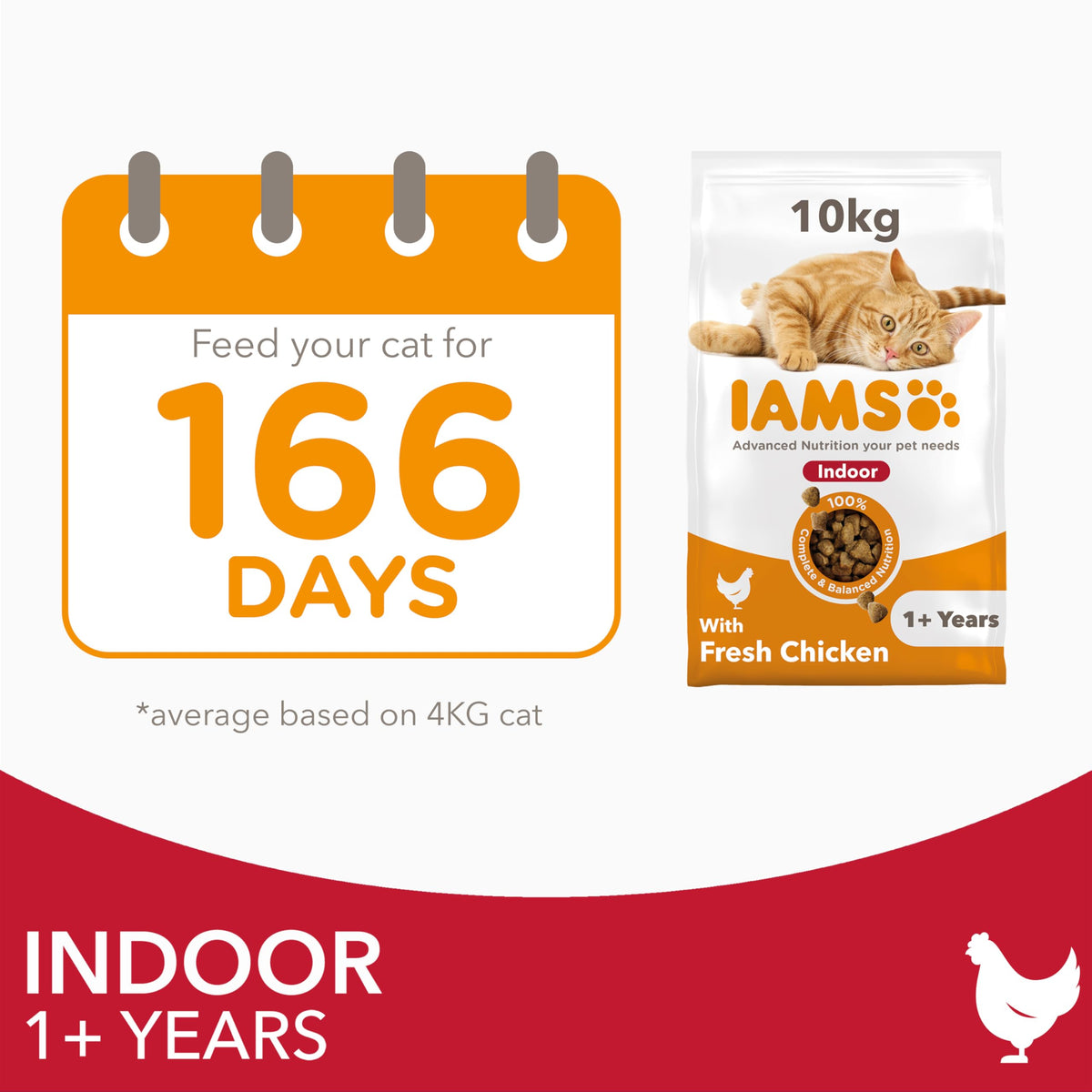 IAMS Indoor Complete Dry Cat Food Chicken 3kg - Litter Odour Control, Hairballs & Weight Management