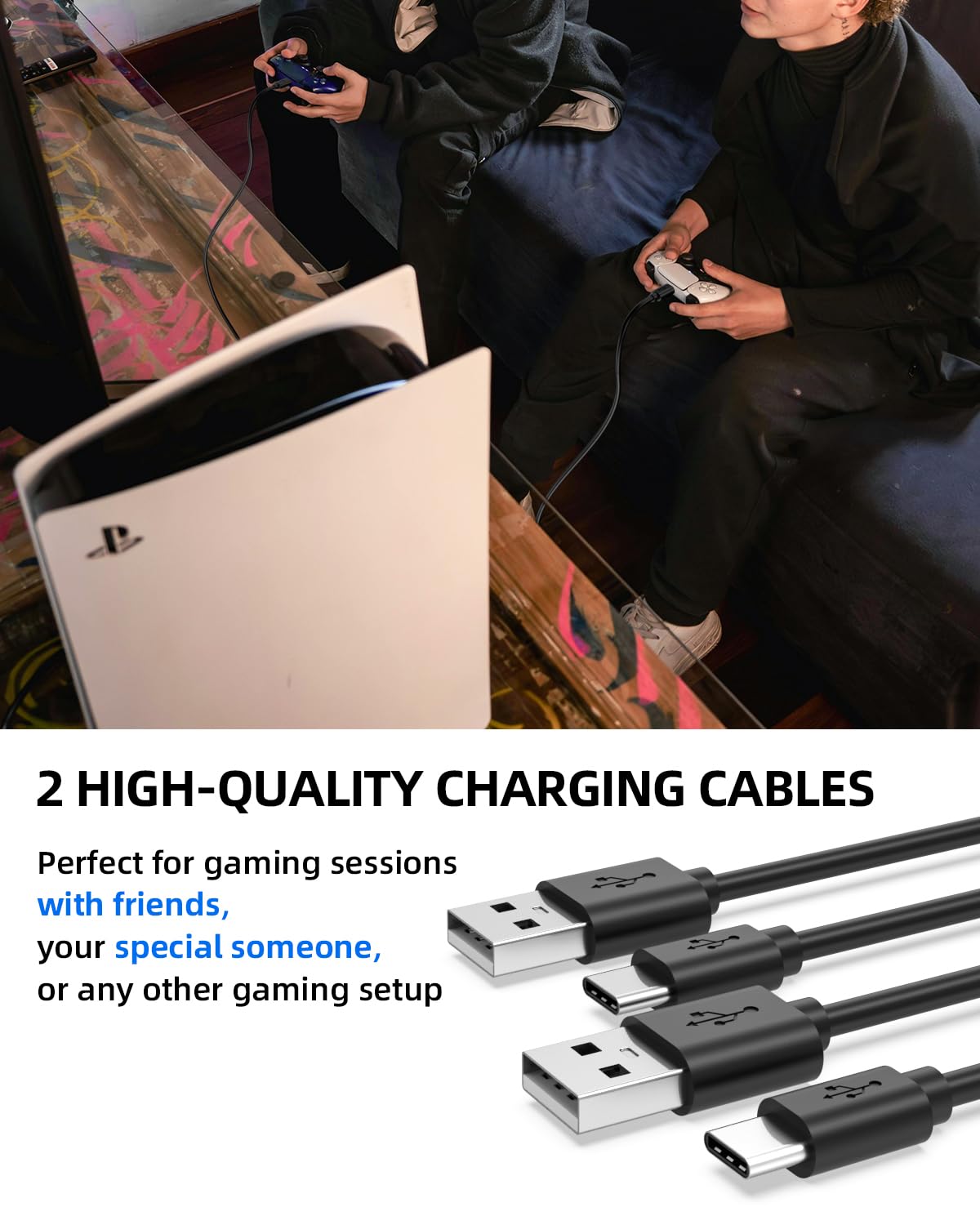 Superer 1.5M White Fit for Sony PS5 Controller Charger USB-C Charging Cable