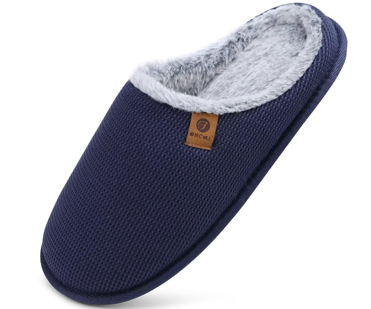 ONCAI Men's House Slippers，Cushion Memory Foam Shake Fleece and Man House Shoes with Faux Fur Lining and Indoor Outdoor Rubber Soles UK Size 6.5-14