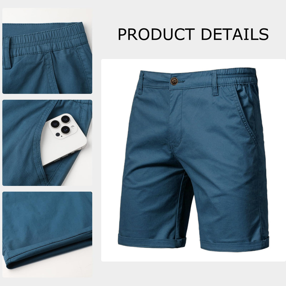 Men’s 7”/ 9” Chino Shorts Casual Elasticated Waist with 4 Pockets