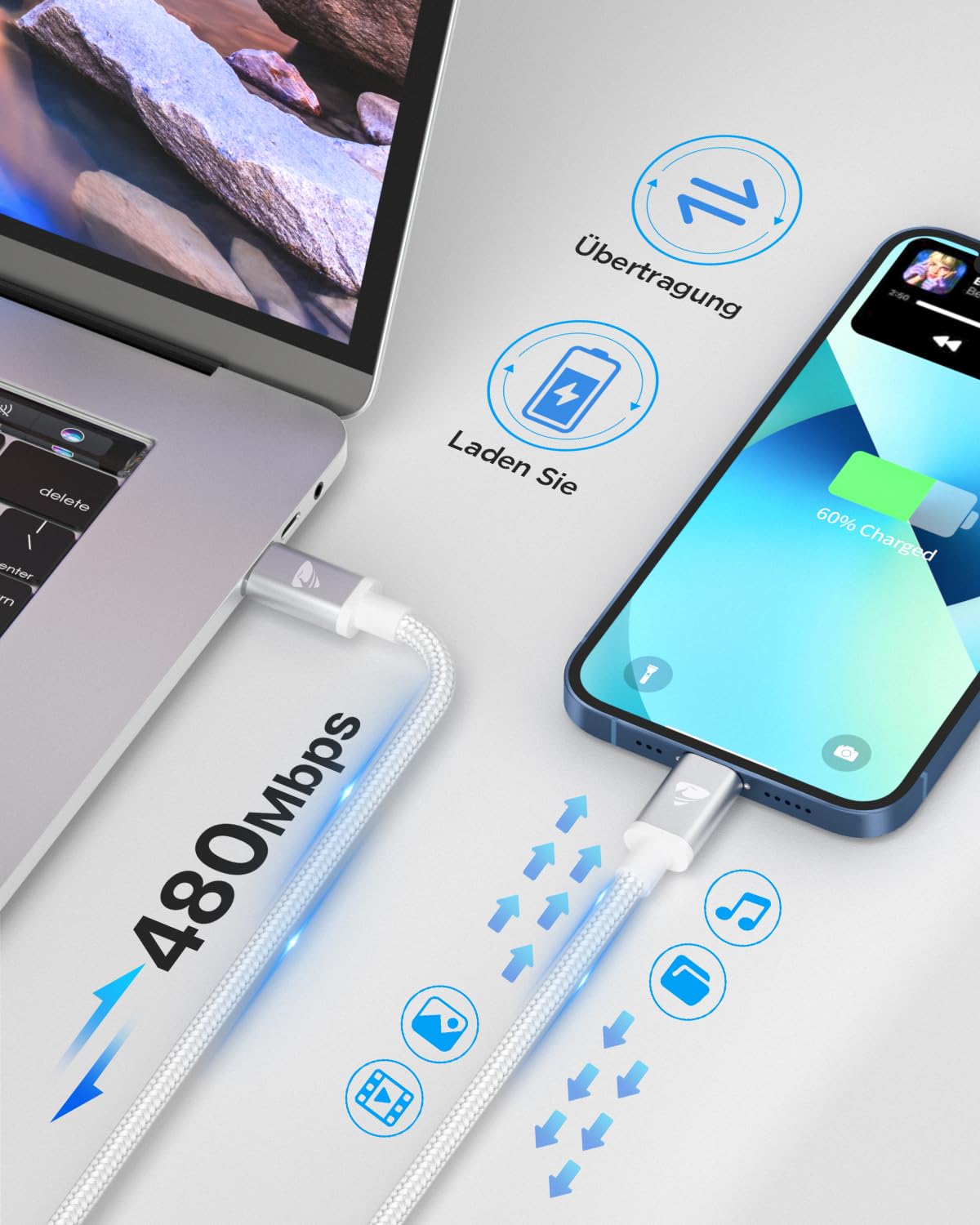 Aioneus USB C to Lightning Cable 2M [Apple MFi Certified] iPhone Fast Charger Cable USB-C Charging Lead Cord for iPhone14/13/12/12 PRO Max/12 Mini/11/11PRO/XS/Max/XR/X/8/8Plus/iPad