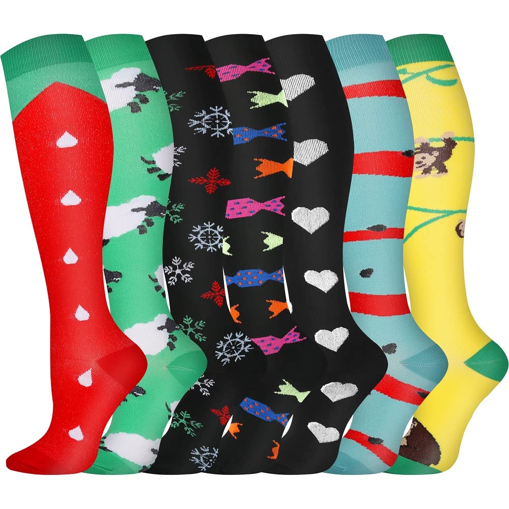 Compression Socks, (2/4/6/7 Pairs) for Men & Women 15-20 mmHg is Best for Athletics, Running, Flight Travel, Support