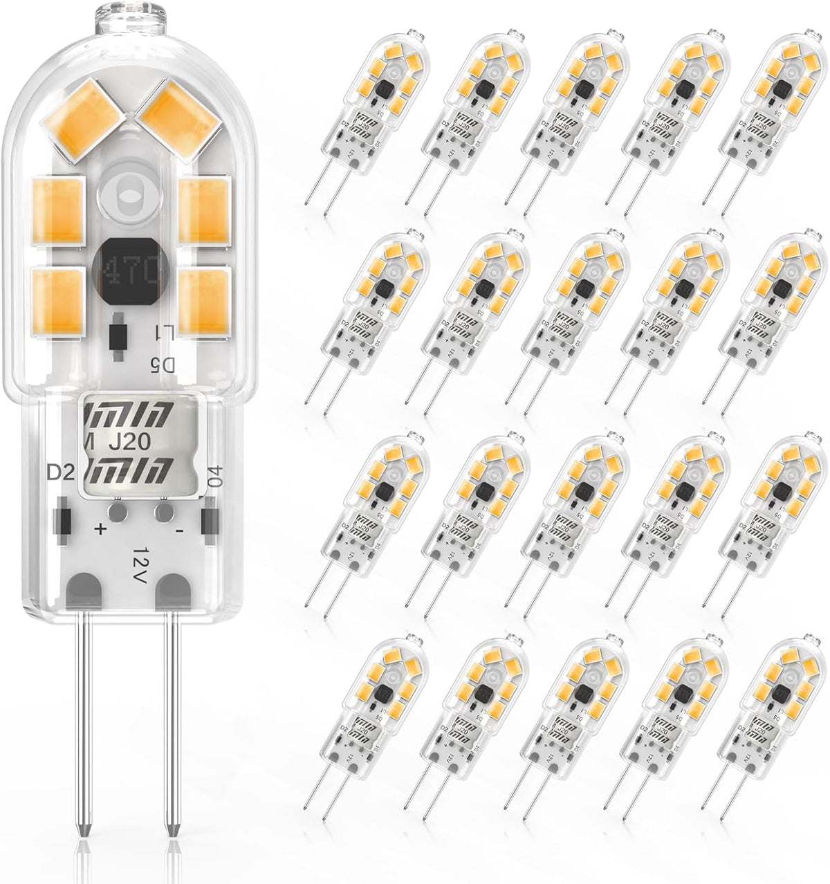 2W G4 LED Bulbs Warm White 3000K, Replacement 20W Halogen Bulb, Non Flicker AC/DC 12V Energy Saving G4 LED Capsule Light Bulbs, Non-Dimmable, 10 Pack