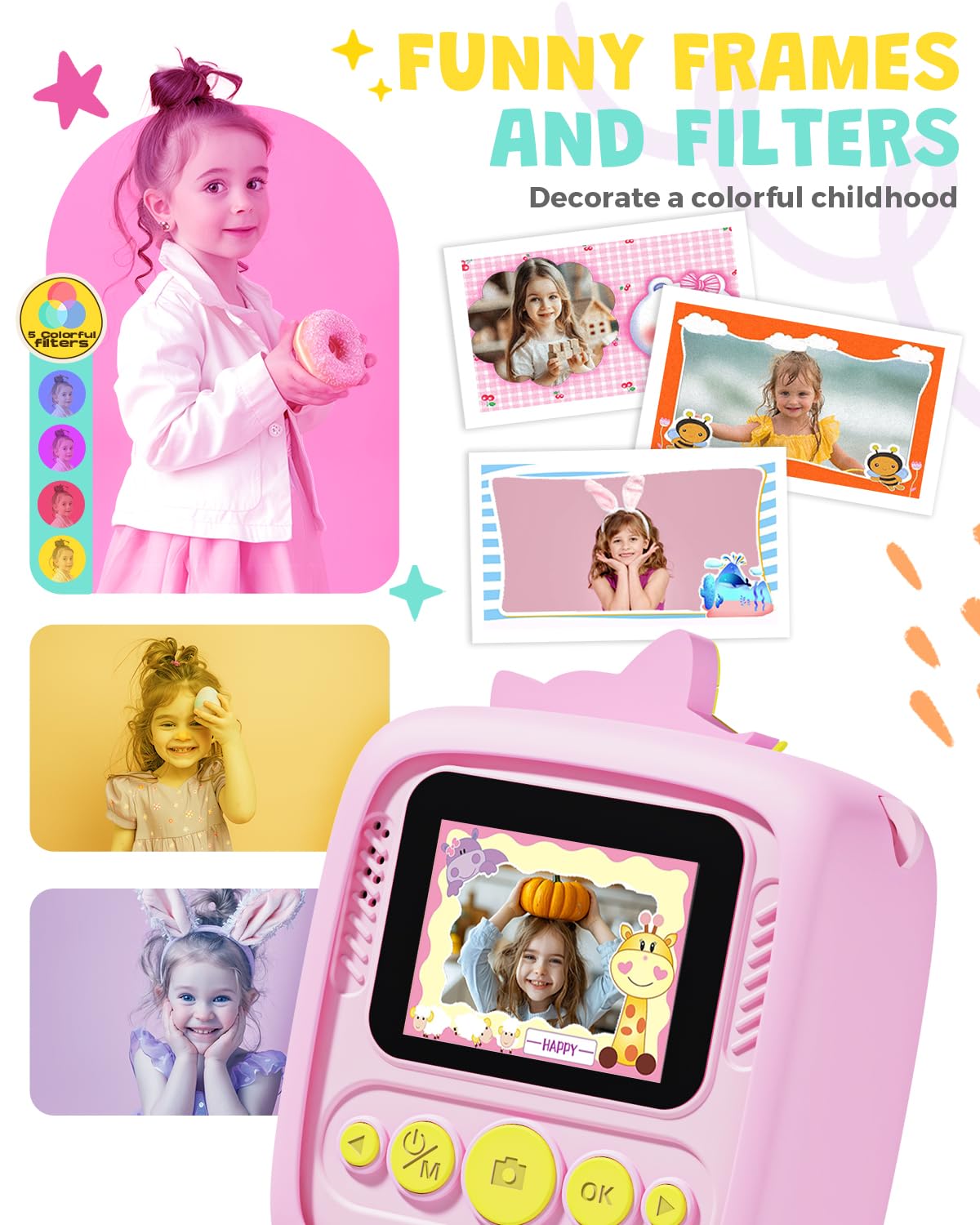Kids Camera Instant Print, 1080P Kids Digital Camera,Boys Gifts Toys Age 3+