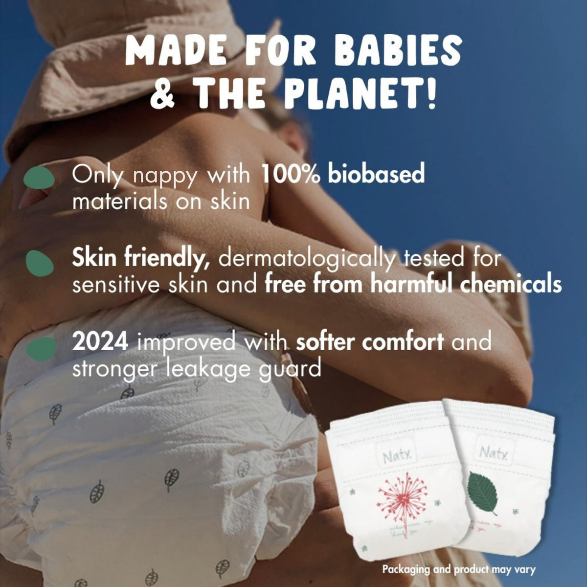 Naty BioEmbrace Newborn Nappies, Sensitive Skin, Size 2 (3–6kg), 33 Count