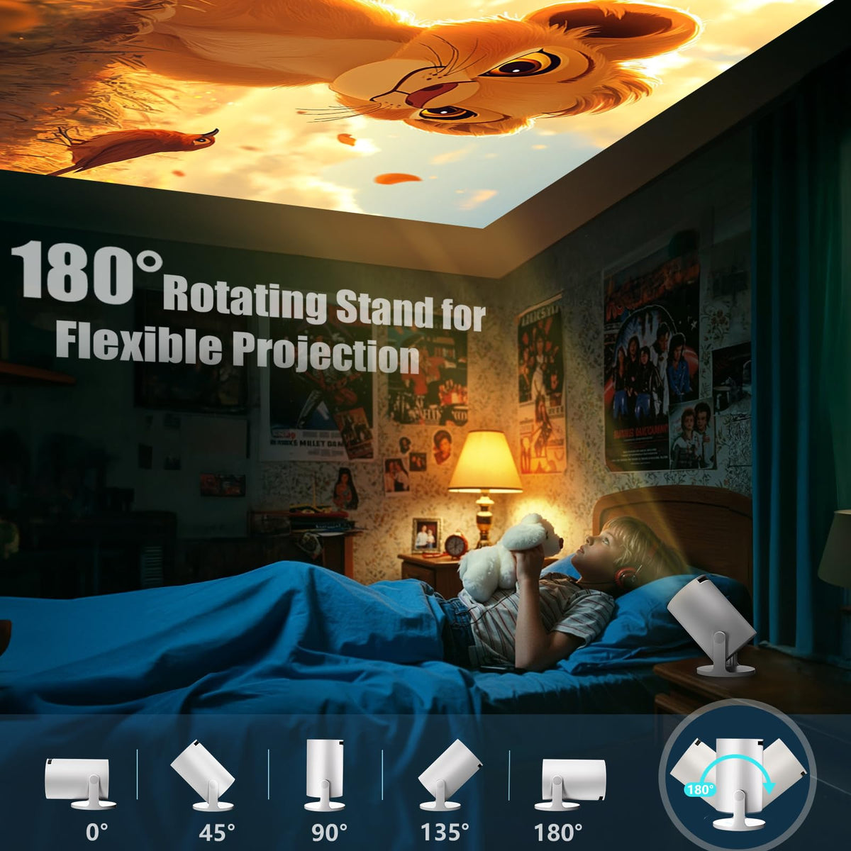 AKIYO O2 Projector Built-in Apps, 1080P Support Auto Keystone WiFi6, 18000L