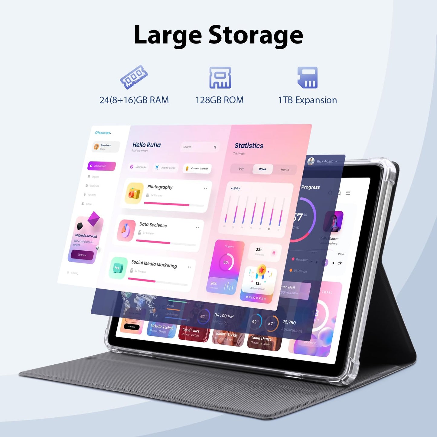 Tablet 10 Inch, Android 15 Tablets with Case, Mouse & Keyboard, Octa-Core, 24GB RAM+128GB ROM+1TB Expand, 1280 x 800 HD IPS Display, Dual Camera, 6000mAh, WiFi 6, BT 5.0, Widevine L1, GPS (Gray)