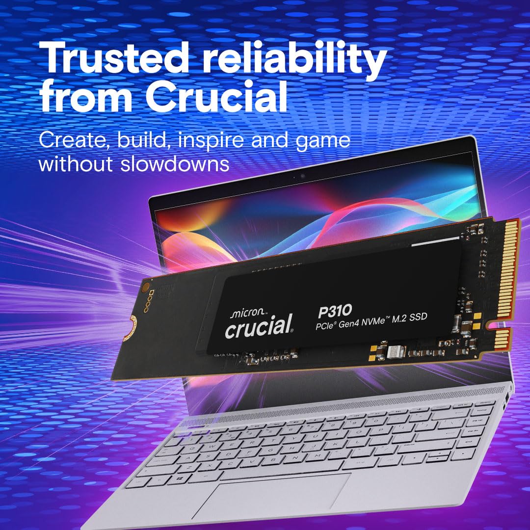 Crucial P310 2TB SSD M.2 2280 NVMe PCIe Gen4, Up to 7,100MB/s, Laptop & Desktop (PC) Compatible, Internal Solid State Drive - CT2000P310SSD801