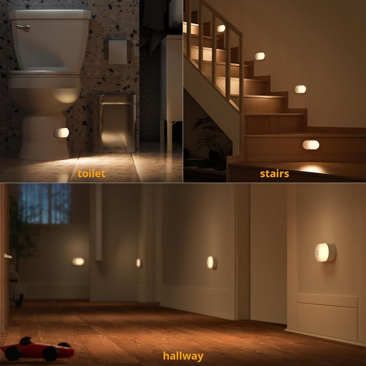 Lyridz Motion Sensor Night Light, Mini USB Rechargeable LED Night Light Kids, Stick on Anywhere Warm White Dimming Lighting for Corridor,Staircase,Bedroom,Children's Room,2 Pack