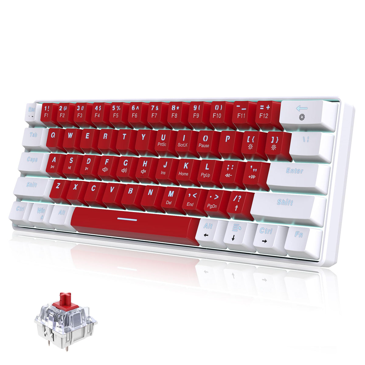 Snpurdiri Wired Mechanical Gaming Keyboard, 60% Size, LED Backlight, 61 Keys, Small Wired Office Keyboard for Windows Laptop/PC, Mac (Black-Red, Blue Switches)