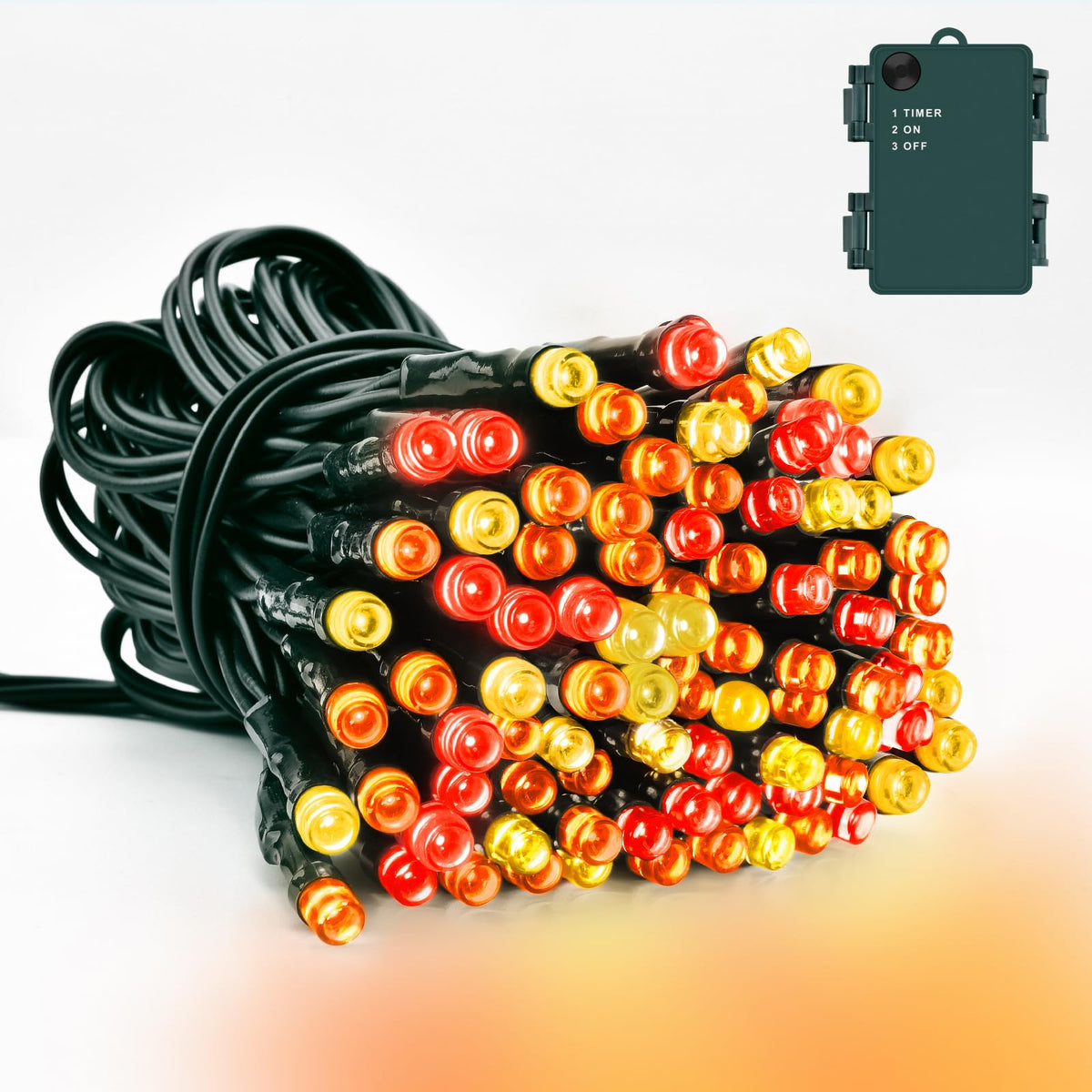 Dalugo Halloween Decoration Lights, 5M 50 LED Orange Purple White Fairy Lights with Timer, IP65 Waterproof Battery Powered Lights for Indoor Outdoor Autumn Halloween Decorations(Green Wire)