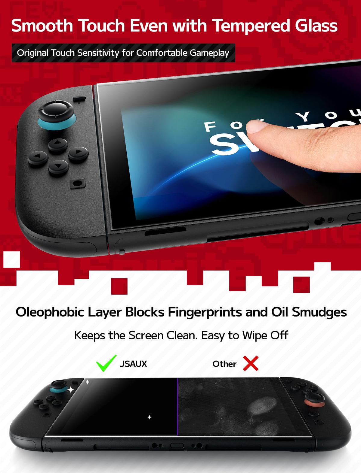 JSAUX Obsidian AR Screen Protector for Nintendo Switch 2,1-Pack