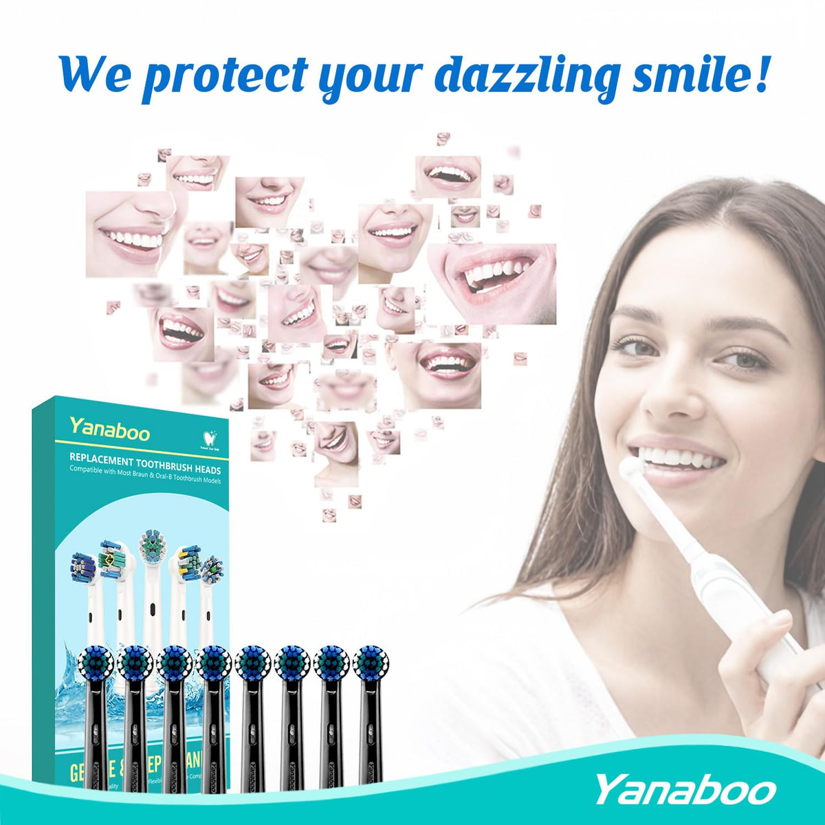 Oral B Compatible Toothbrush Head, Yanaboo Replacement Brush Heads for Most Braun Oral B Electric Toothbrushes of Vitality Pro Smart Genius Series, Precision Clean and Plaque Removal (8 Pack in White)