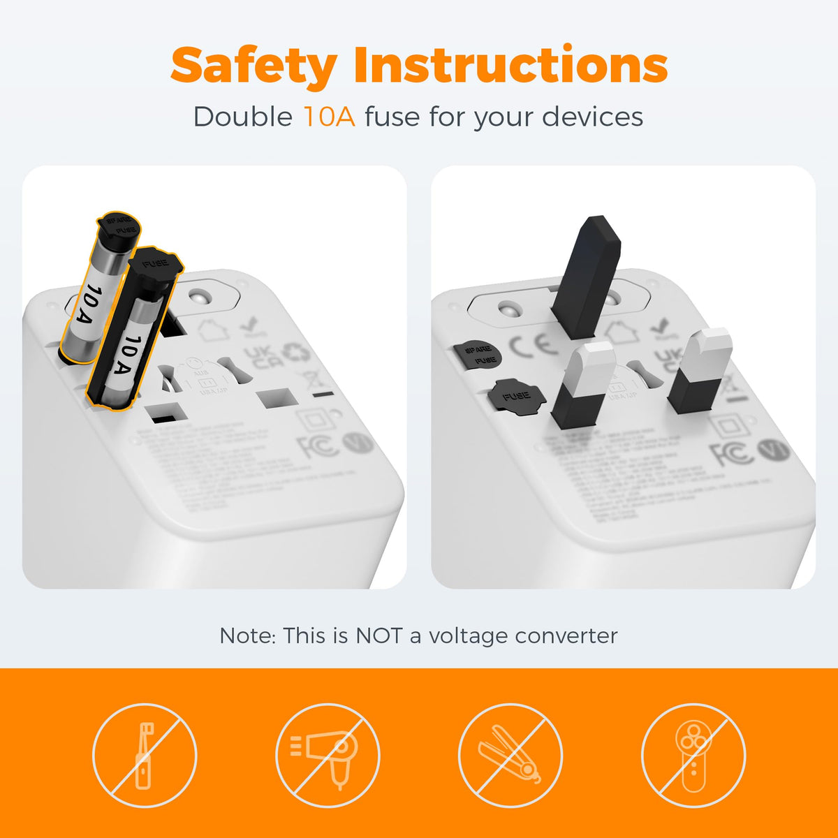 TESSAN Universal Travel Adapter Worldwide with 2 USB C and 2 USB A Ports