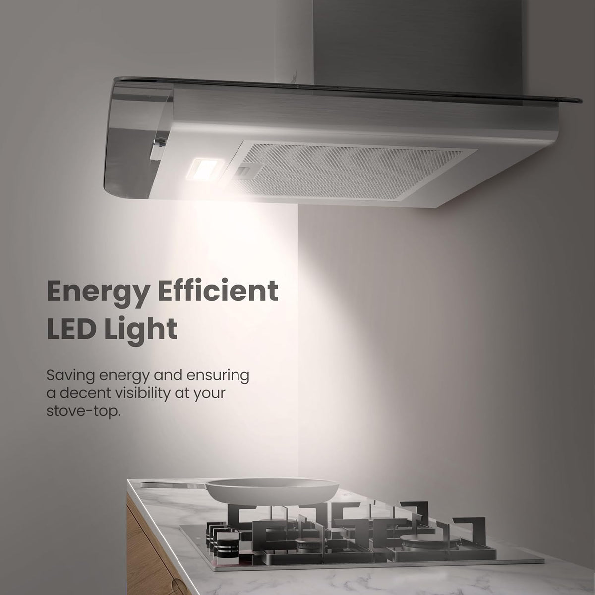 COMFEE' 60cm Cooker Hood, Glass Extractor Hood, Stainless Steel