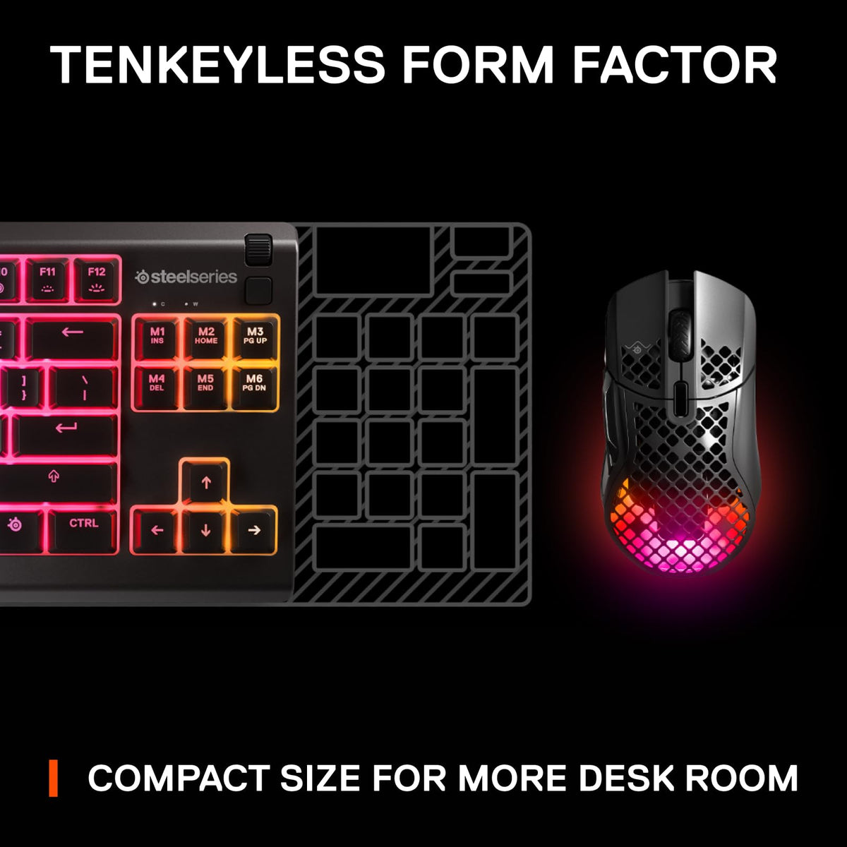 SteelSeries Apex 3 TKL Gaming Keyboard - Silent Keyboard, Tenkeyless PC Keyboard - 8-Zone RGB Illumination - IP32 Water & Dust Resistant - English QWERTY Layout, Black