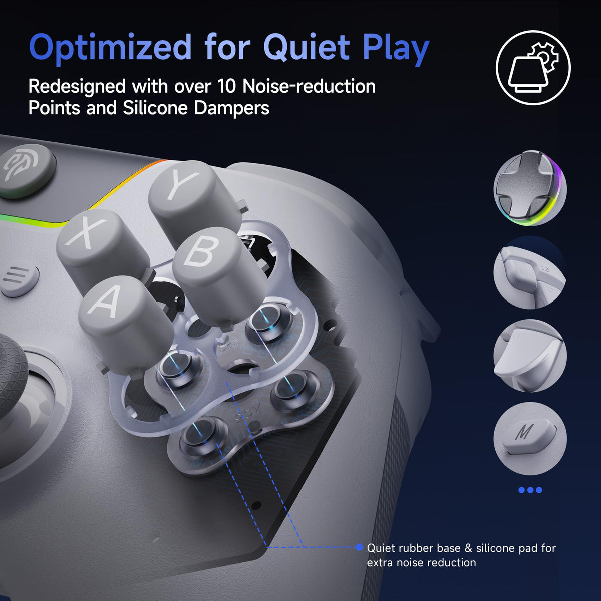 EasySMX X05 Pro Wireless Controller for PC Ergonomic Skin-Like Grip, Quiet-Touch Low-Noise Buttons, Dual Triggers, Hall Joysticks, 2 Programmable Buttons, RGB, 1000mAh Battery