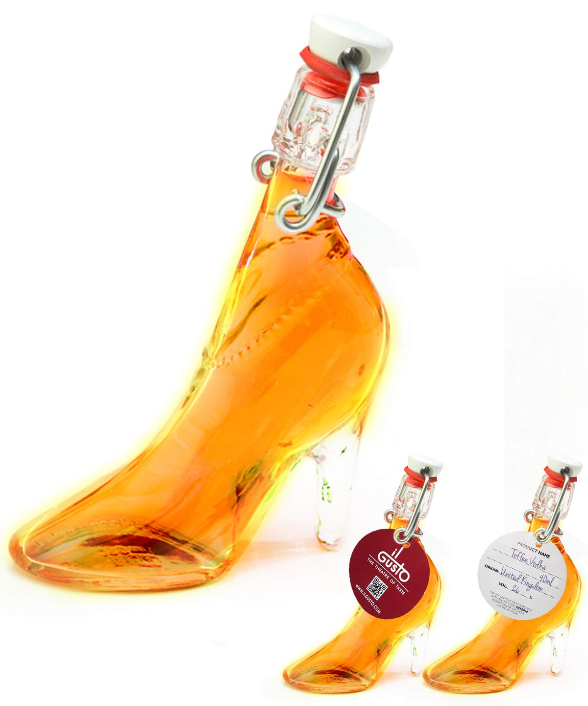 IL GUSTO Pink Vodka in Stiletto – Lady Shoe Glass Bottle 40ml – Premium Fruity Berries Vodka 36% ABV – Unique Gift for Her