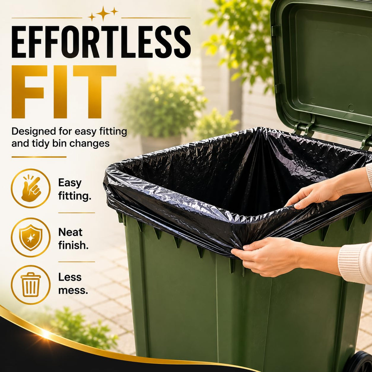 Haya Home 50L 50 Bin Bags Heavy Duty Bin Liners, Black Plastic Refuse Sacks large Garbage Waste Dustbin Bags for Kitchen Home Office DIY Garden from 100% Recycled Material