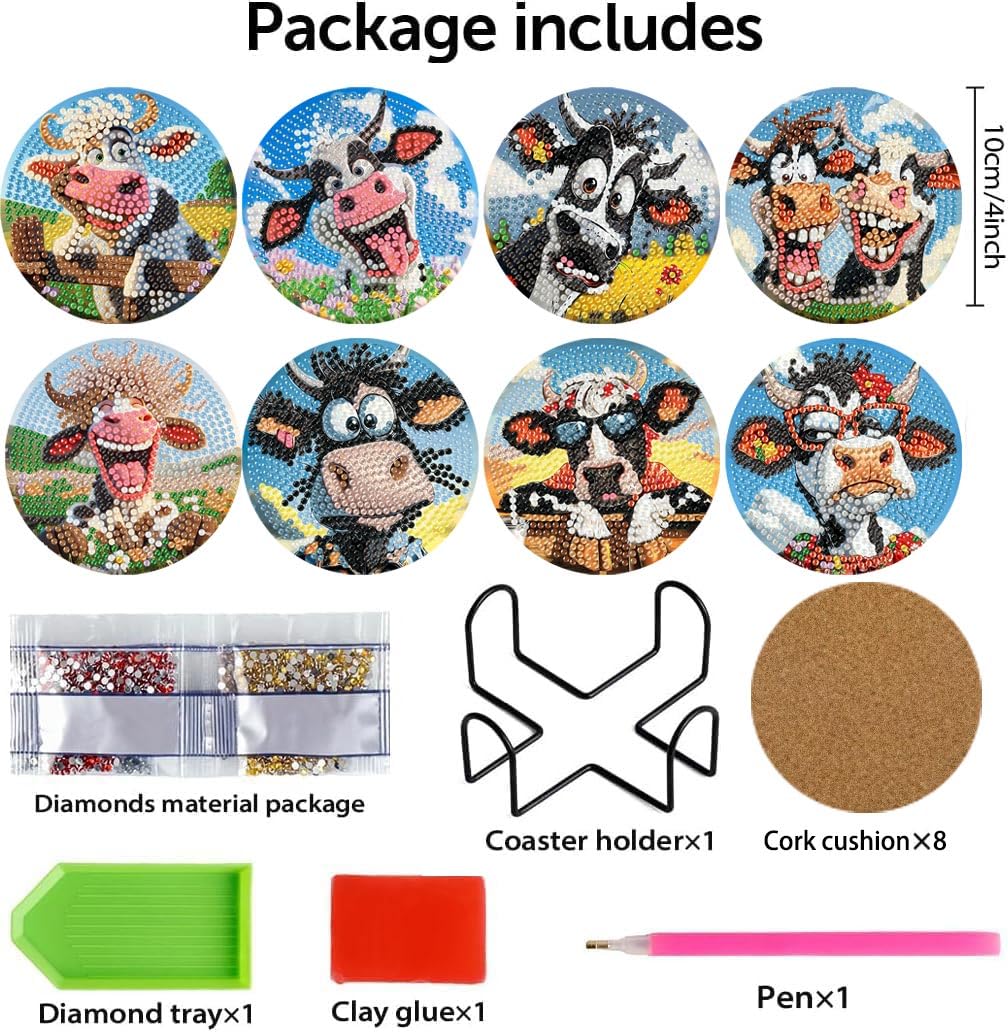 8 Pcs Flowers Diamond Art Coasters Kits for Adults Begainners,Full Drill Diamond Painting Coasters Kit with Holder,DIY Gem Painting Craft Kits for Adults Supplies Gift (Flowers).