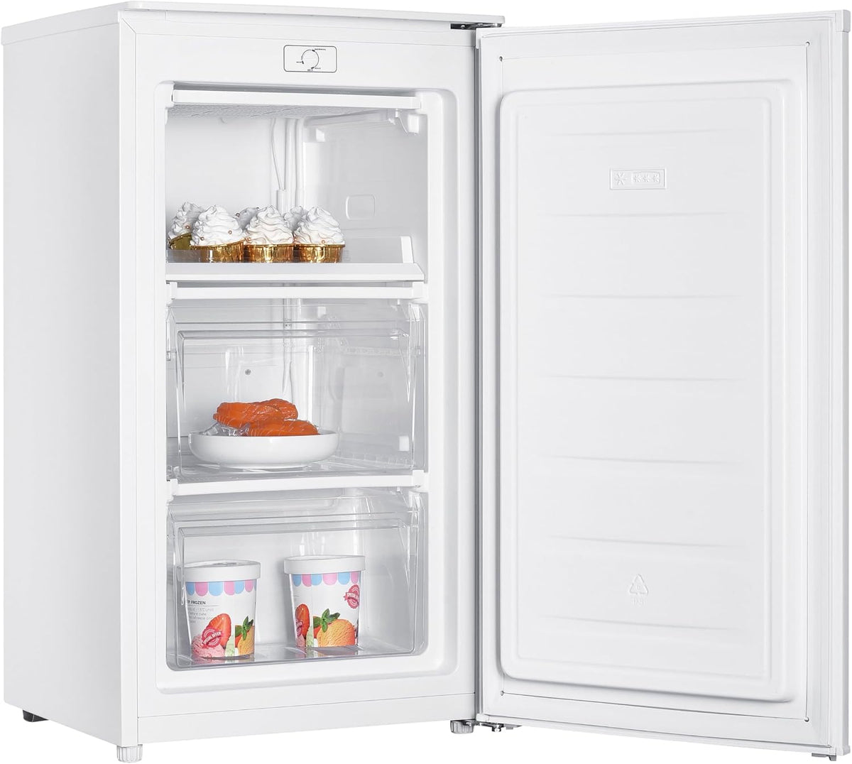 Teknix UC48F2W Freestanding Undercounter Freezer - 48cm Width / 60 Litre Capacity - Suitable for Outbuildings - 3 Large Compartments - 4 Star Freezer Rating - White