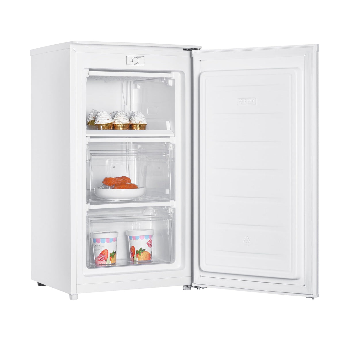 Teknix UC48F2W Freestanding Undercounter Freezer - 48cm Width / 60 Litre Capacity - Suitable for Outbuildings - 3 Large Compartments - 4 Star Freezer Rating - White