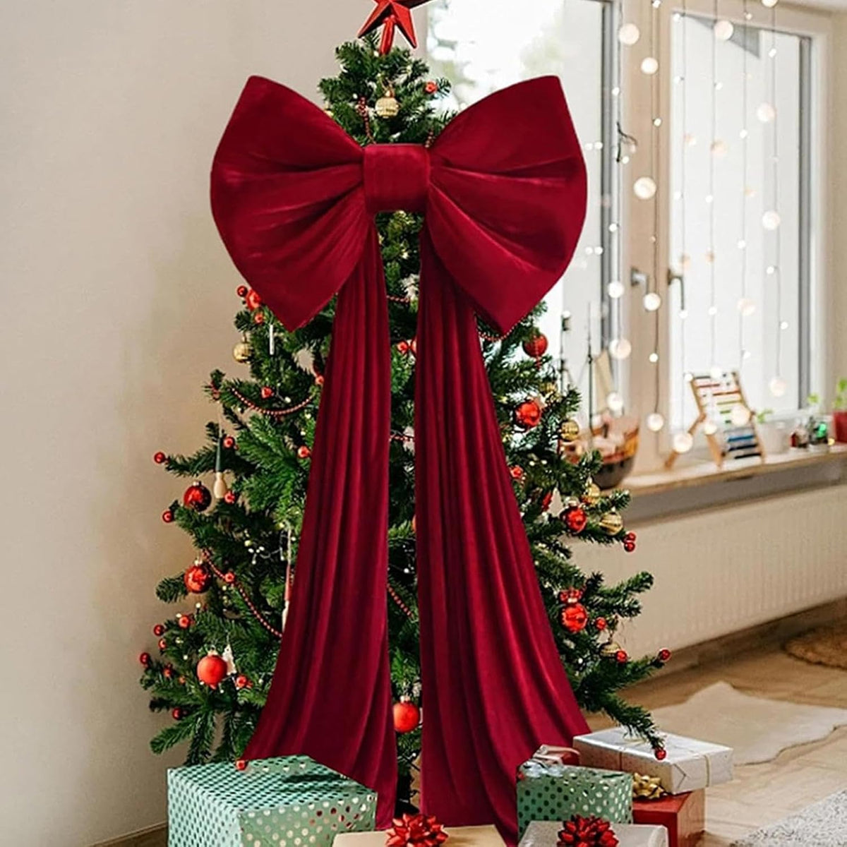 Large Christmas Tree Topper Bow, 200CM Giant Velvet Christmas Tree Bows