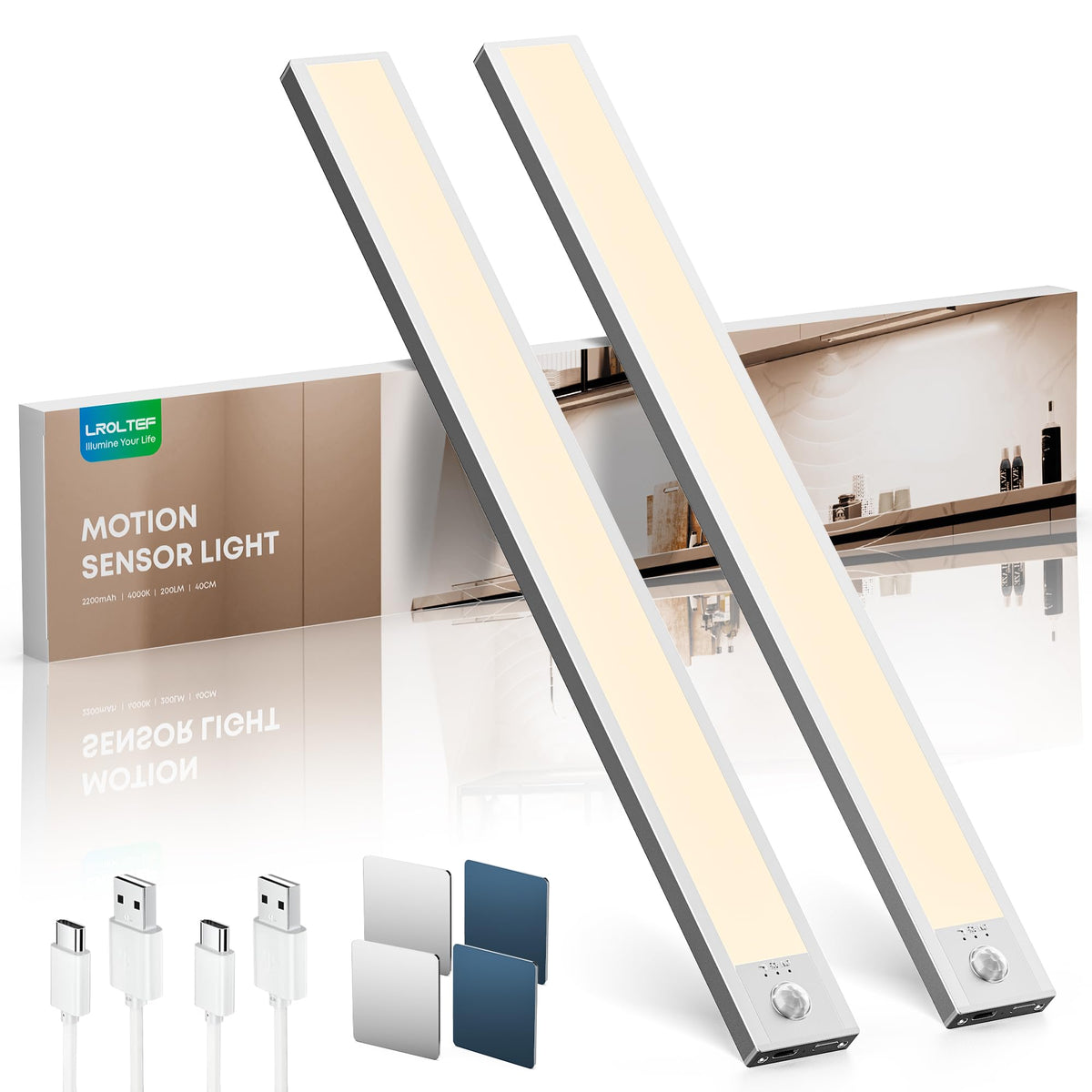 LROLTEF Under Cabinet Wardrobe Motion Sensor Lights Dimmable 21cm 1500mAh