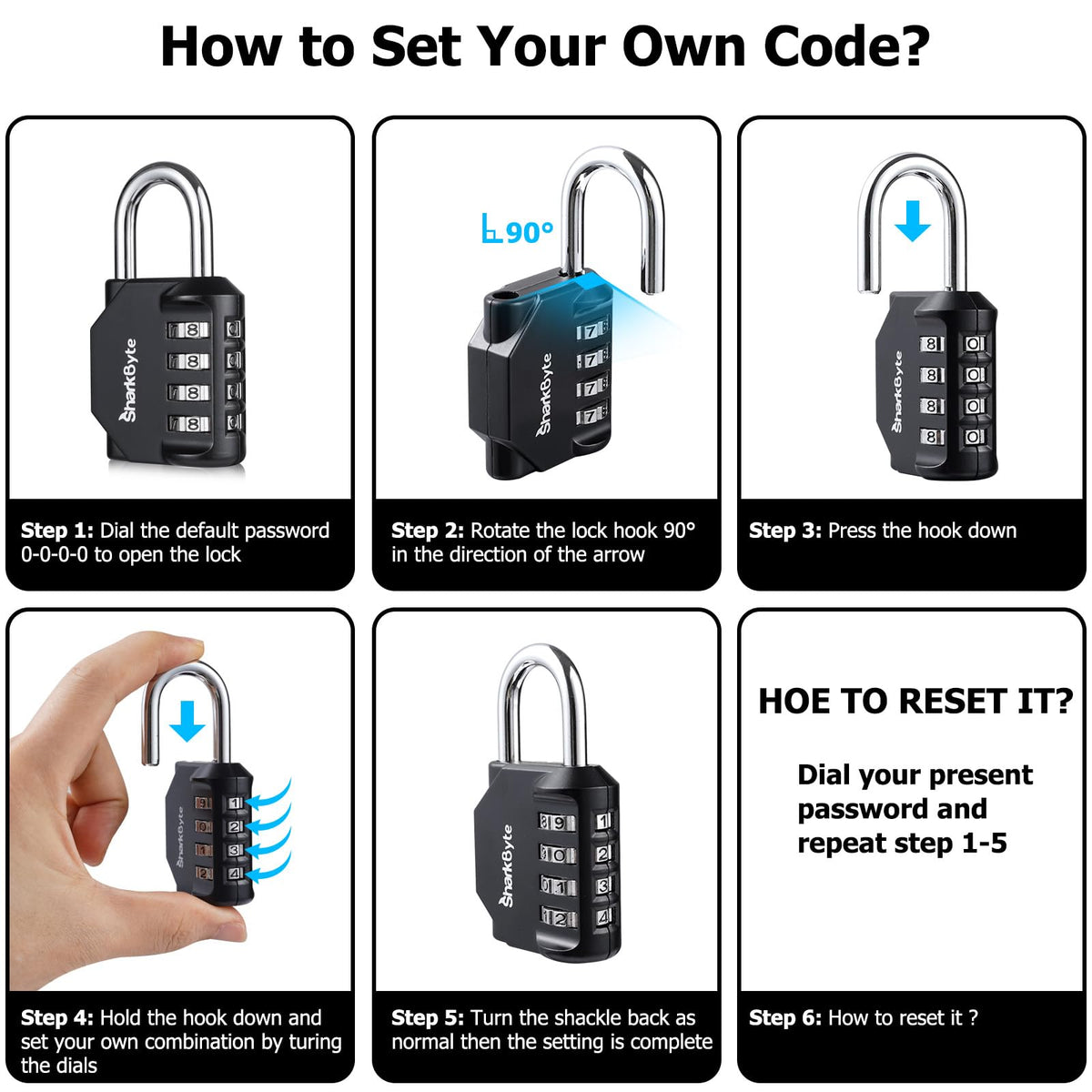 SharkByte Heavy Duty Combination Padlock – 4-Digit Weatherproof Outdoor Lock with Stainless Steel Shackle, Anti-Rust Resettable Code for Gym, School, Locker, Shed, Toolbox, Gate & Warehouse - Red