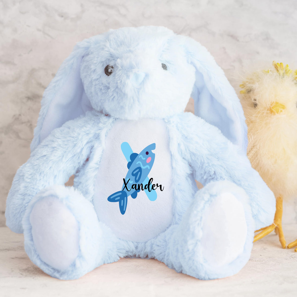 Crafted Memories - Personalised Teddy | Velveteen Bunny Soft Toy | Customisable Name for Newborns | Keepsake for Boys & Girls | Baby Shower Item | Pink Initial | Grey or White, 20-23cm