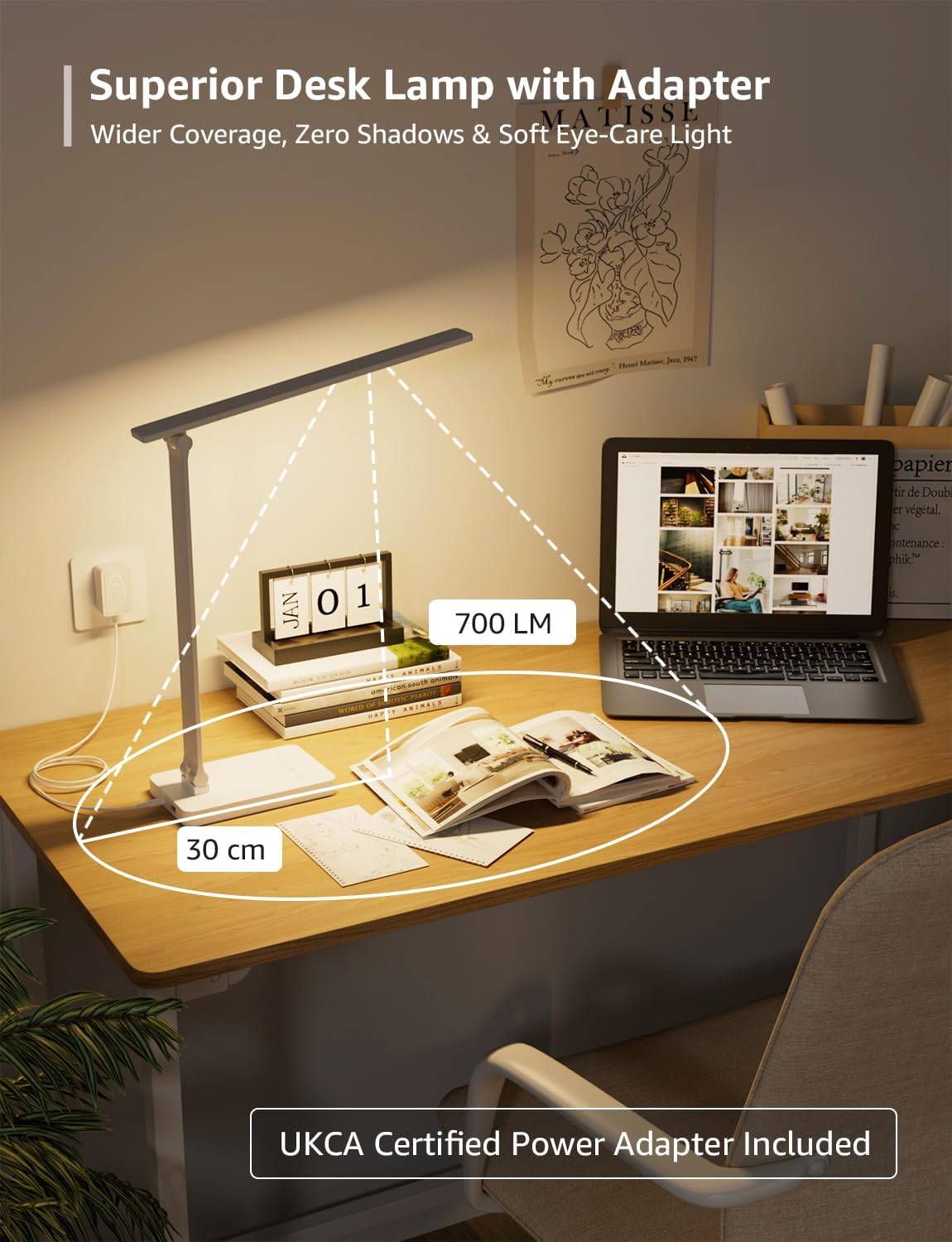 Lepro LED Desk Lamp, 700lm Office Desk Lamp with USB Charging Port, White