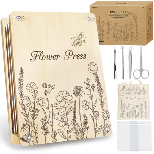Sanlebi Large Flower Press for Adults Kids - 11.8x8.3 Inches (30x21cm) 10 Layers DIY Wooden Flower Pressing Kit with Storage Bag Arts and Crafts Kits for Adults Great Gift