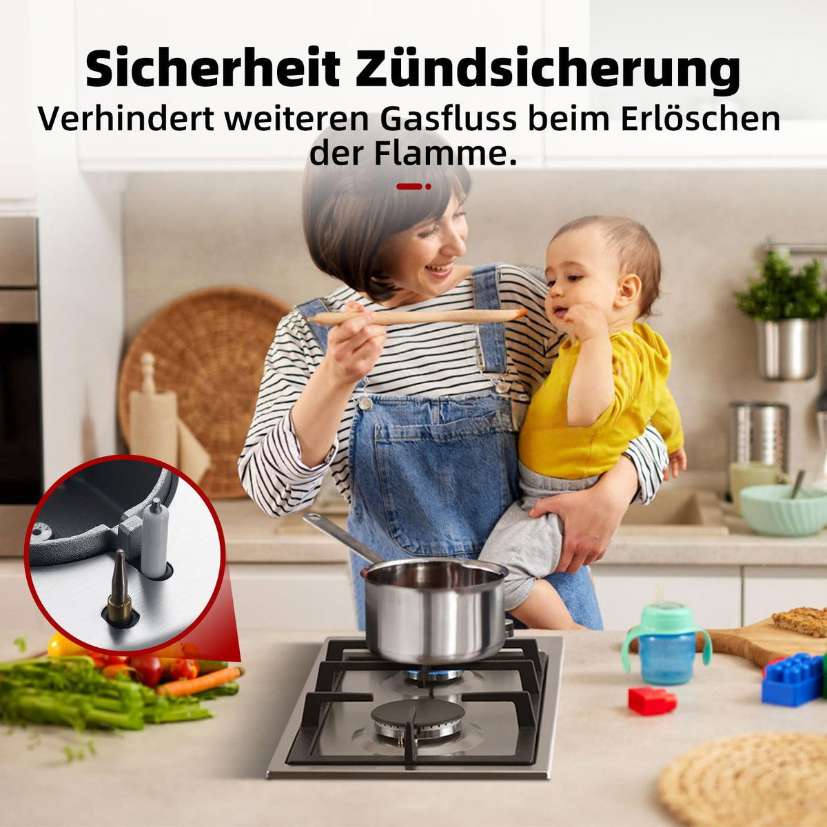 GASLAND GH60SF 60cm Built-in Gas Hob, 4 Burners Stainless Steel Gas Cooktop with Flame Failure Protection, NG/LPG Convertible, 8000W