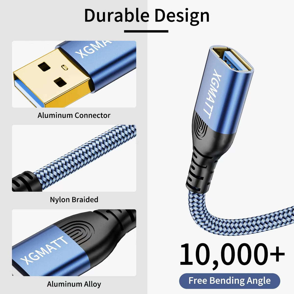 USB Extension Cable 2M 2Pack USB 3.0 Extender Male to Female Blue
