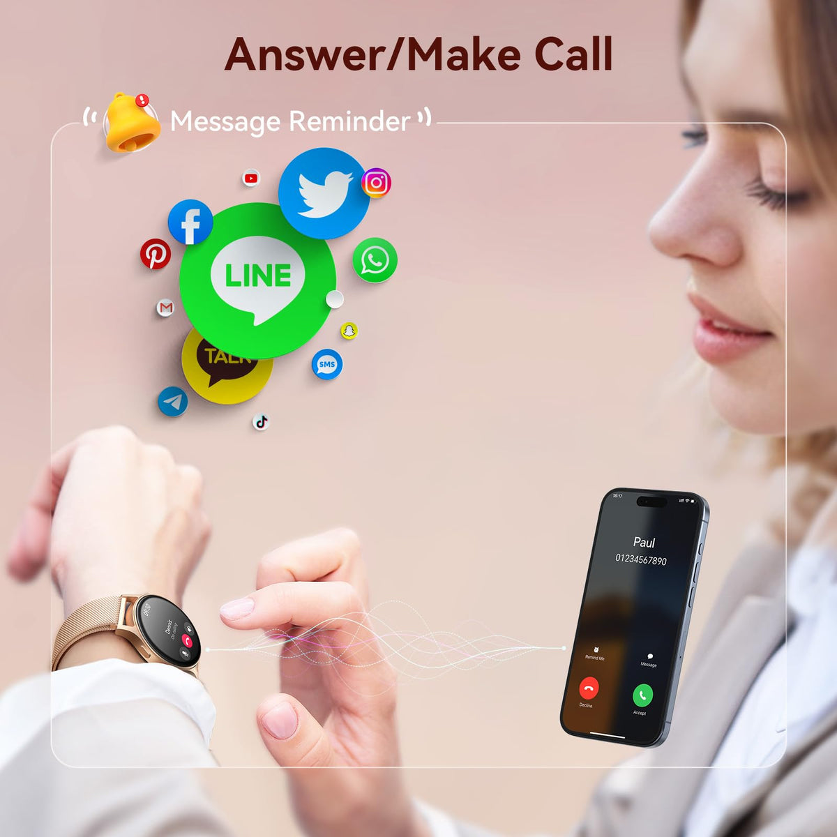 Smart Watch for Women, Answer/Make Call, 1.32'' AMOLED Ultra-Clear Screen Fitness Trackers with Heart Rate/Sleep/SpO2 Monitor, Smartwatch for iPhone/Samsung/Android, 110+ Sport Modes, 3ATM Waterproof