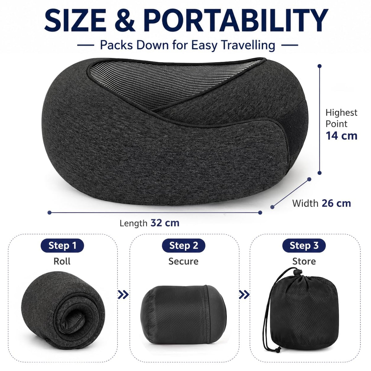 Memory Foam Travel Neck Pillow, 360° Support with Eye Mask&Earplugs