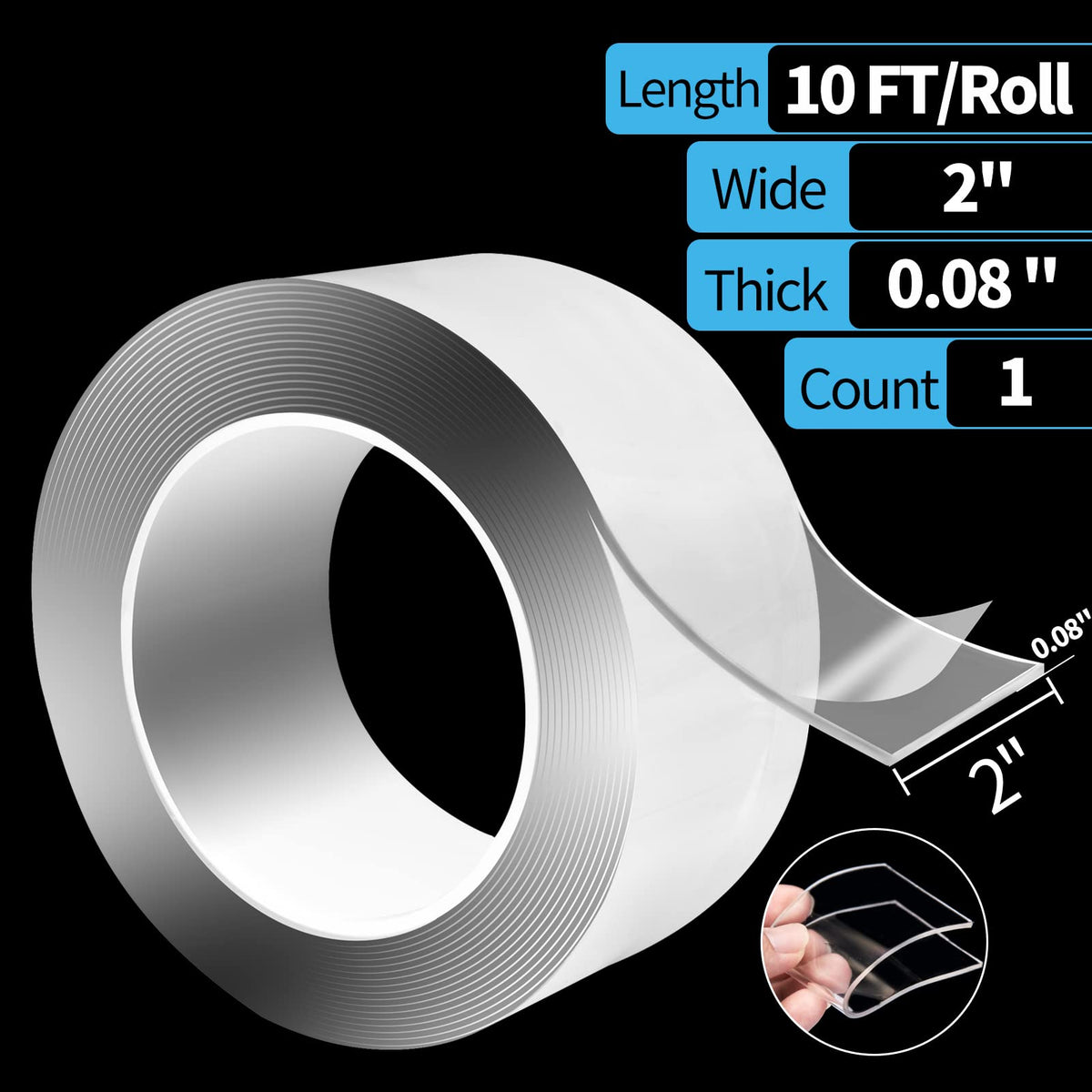 Art3d Double-Sided Tape (10FT), Traceless, Removable, Reusable, Washable - Multipurpose Tape as Seen on TV