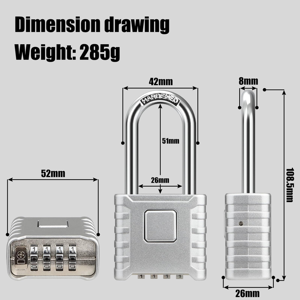 Diyife Large Heavy Duty Combination Padlocks Outdoor, 52mm Weatherproof