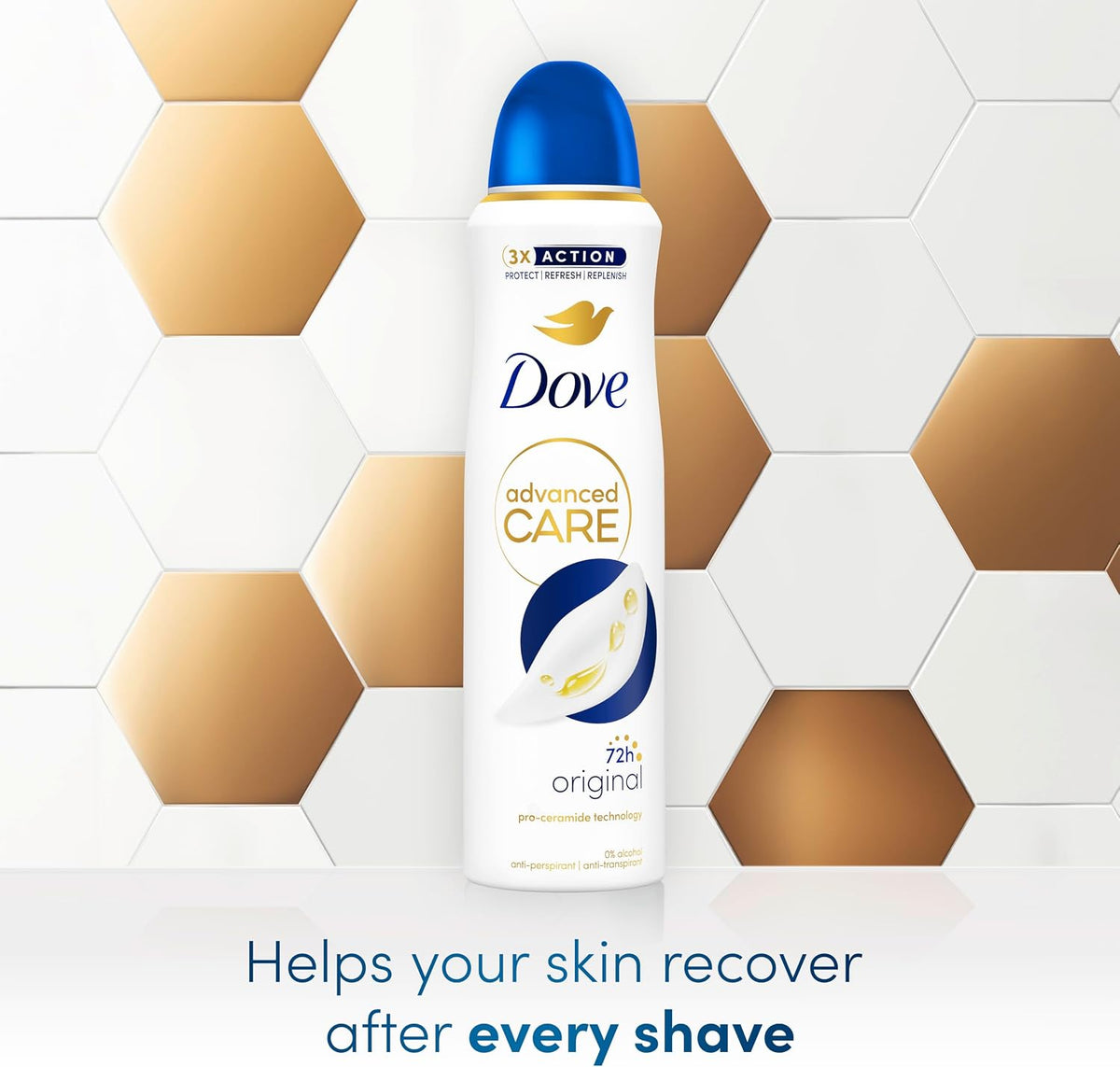 Dove Advanced Care Original Anti-Perspirant Aerosol Women's Deodorant Spray with Pro-Ceramide technology for 72 hour protection against sweat and odour 200 ml