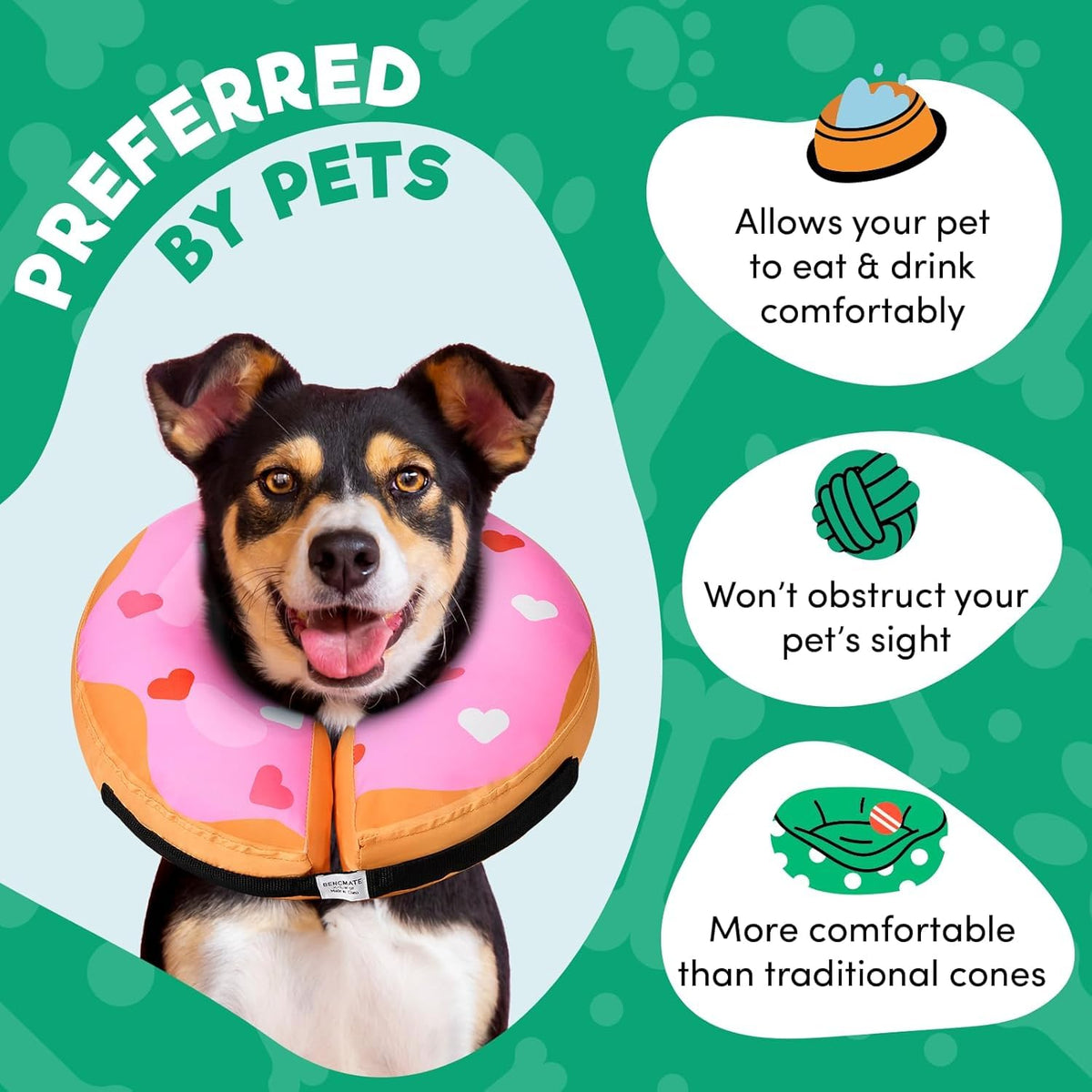 BENCMATE Protective Inflatable Collar for Dogs and Cats - Soft Pet Dog Cone Recovery Collar Does Not Block Vision E-Collar Blue-L