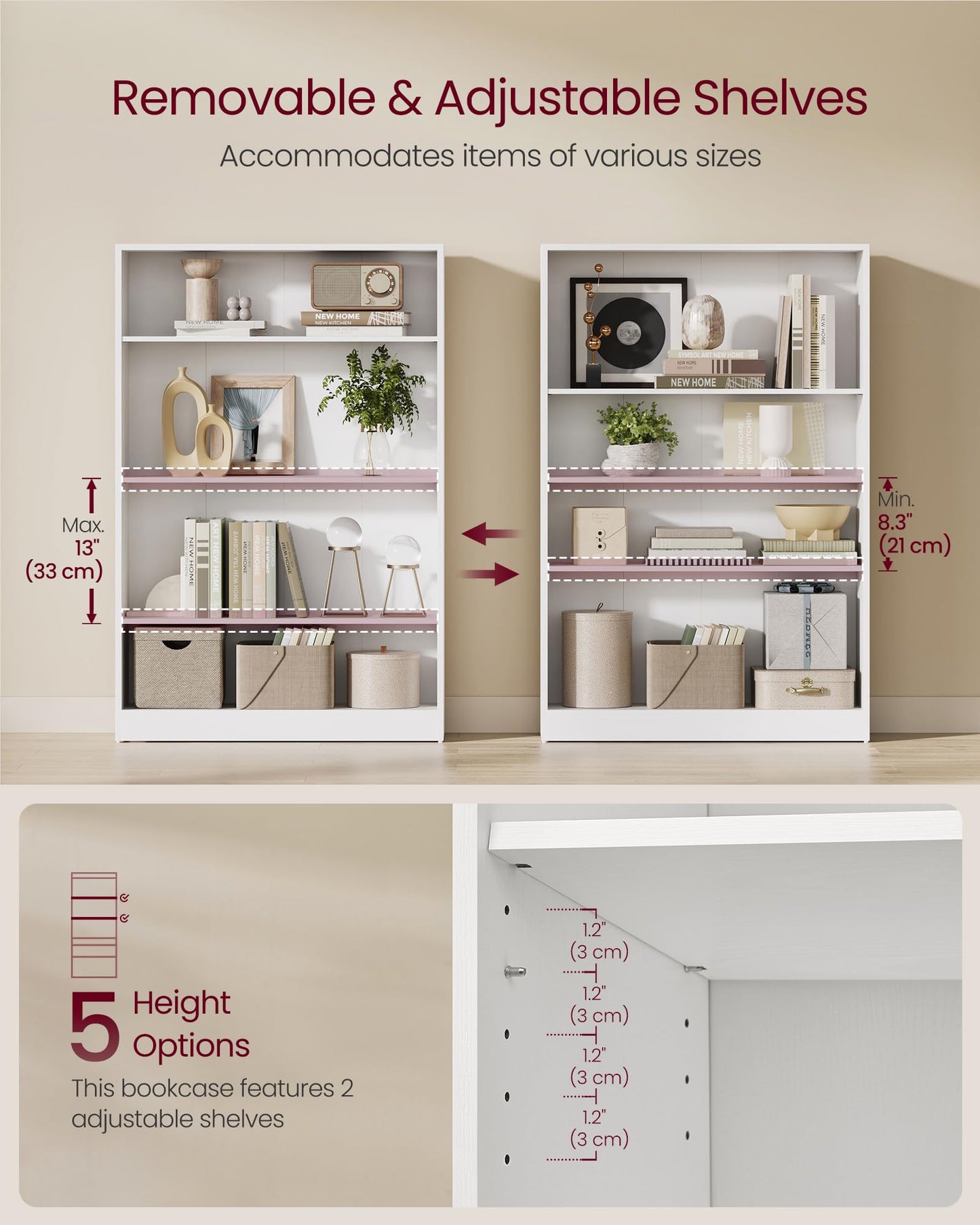 VASAGLE Bookcase, 6-Tier Bookshelf, Open Storage Shelf, Shelving Unit, 24 x 60 x 178.5 cm, for Living Room, Home Office, Dinning Room, Cloud White LBC169T14