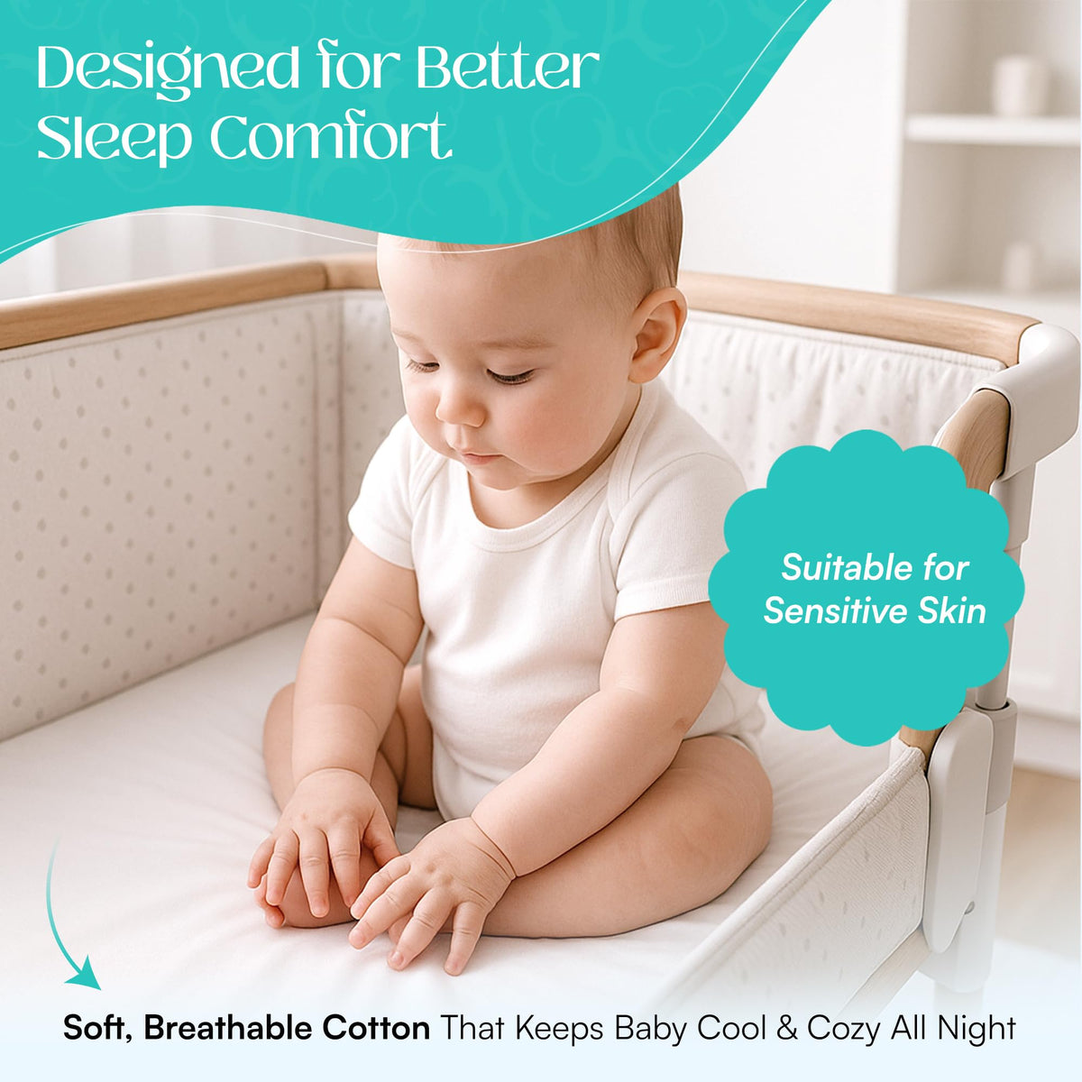 Pack of 2 Crib Fitted Sheets - 100% Jersey Cotton Next2Me Crib Sheets 50x85 cm - Compatible with Next2Me Cribs (Pack of 2 - Grey)