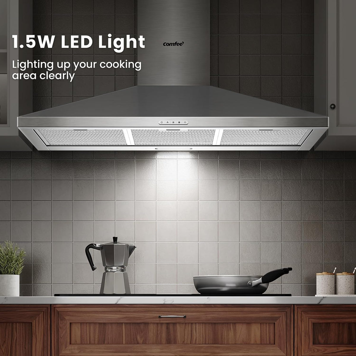 COMFEE' 90cm Chimney Cooker Hood, Class A++ Wall Mounted Kitchen Extractor