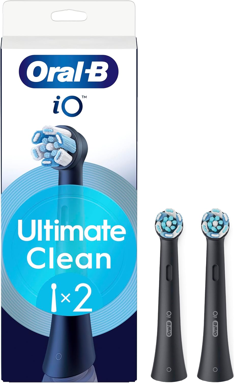 Oral-B iO Series Ultimate Clean Replacement Brush Heads, 2 Count, Black - Original Round Heads, Crisscross Bristles, Deep Cleaning, Plaque Removal, Compatible with iO Electric Toothbrushes