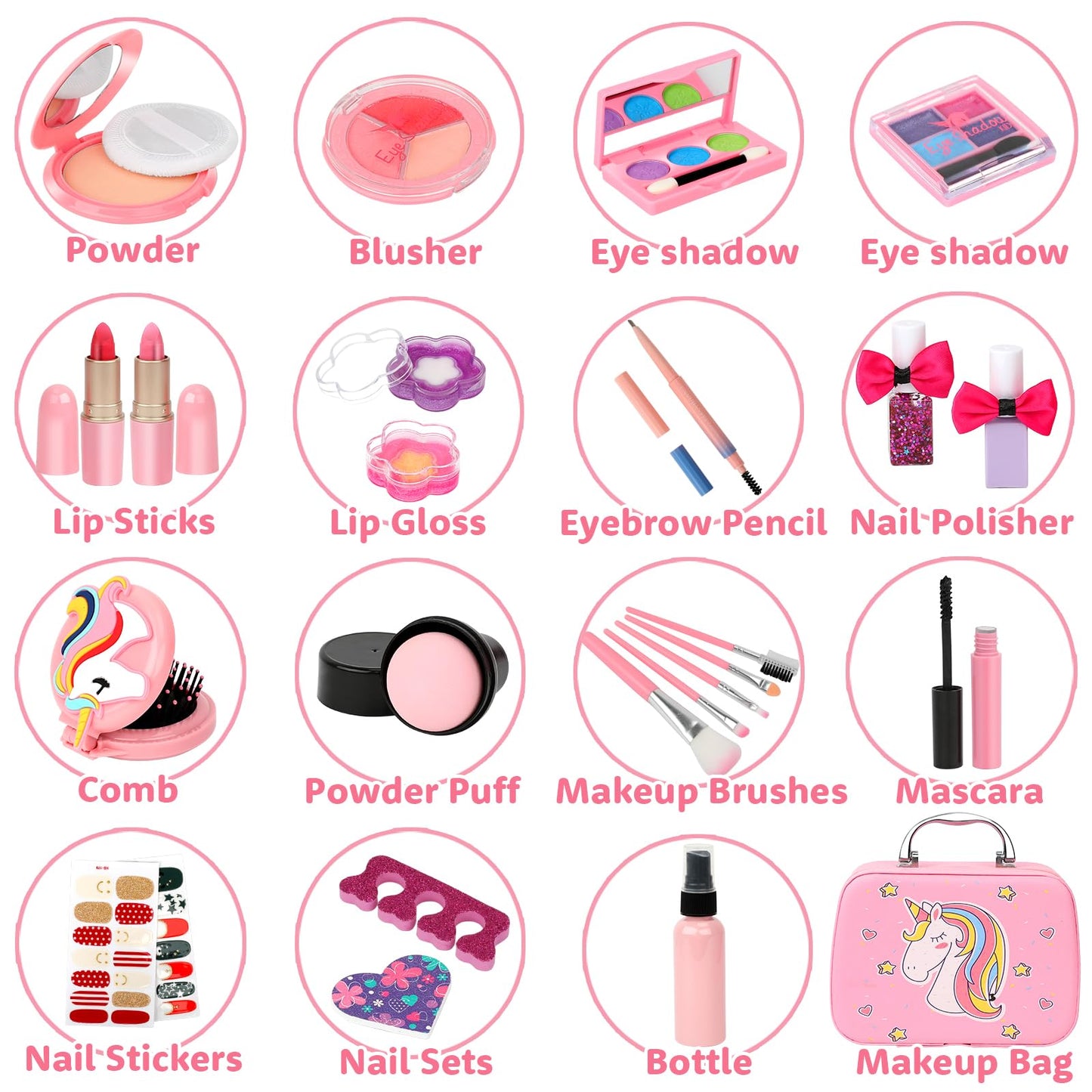 Flybay Kids Makeup Sets for Girls, Washable Make Up Set Girl Toys, Girls Make Up Set with Vanity Case, Princess Play Games Children Toys Christmas Birthday Gifts for Girl Ages 4-9